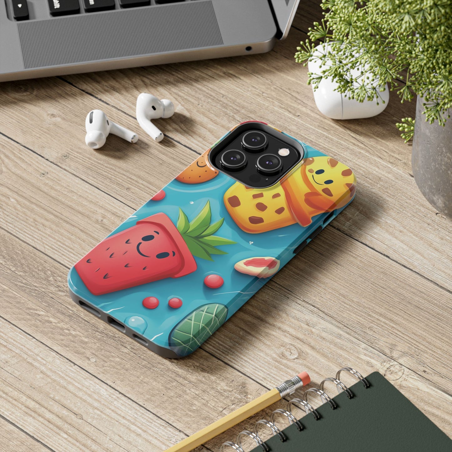 Cute Fruit Phone Case with Cartoon Design, Tough iPhone Cover, Fun Smartphone Accessory, Gift for Kids, Summer Vibes, Quirky Tech Decor