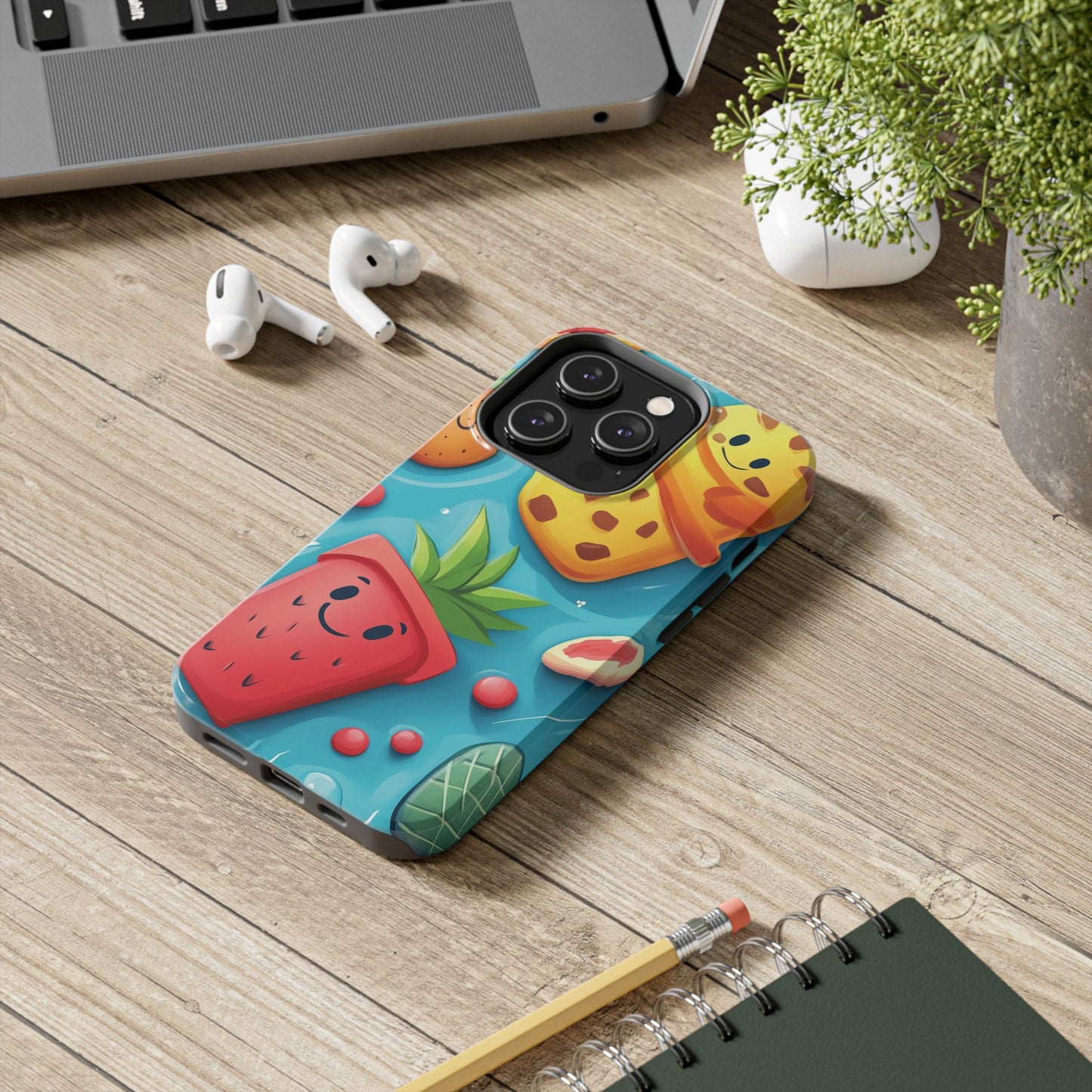 Cute Fruit Phone Case with Cartoon Design, Tough iPhone Cover, Fun Smartphone Accessory, Gift for Kids, Summer Vibes, Quirky Tech Decor