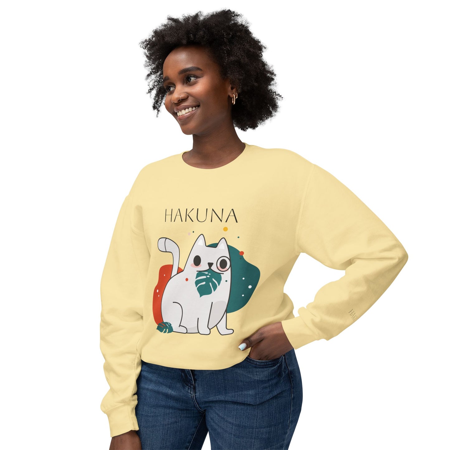 Hakuna Matata Cat Sweatshirt, Unisex Crewneck Pullover, Lightweight Casual Top, Funny Cat Gift, Perfect for Pet Lovers
