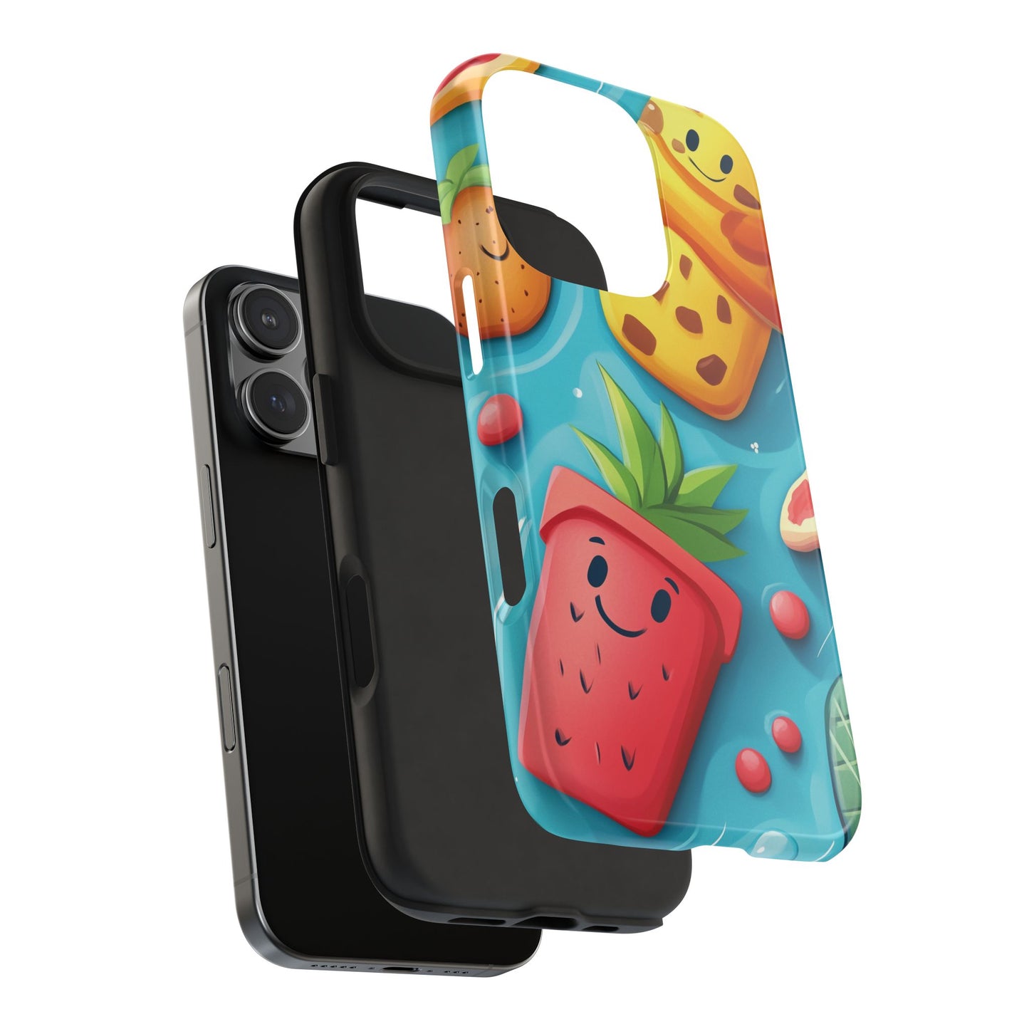 Cute Fruit Phone Case with Cartoon Design, Tough iPhone Cover, Fun Smartphone Accessory, Gift for Kids, Summer Vibes, Quirky Tech Decor